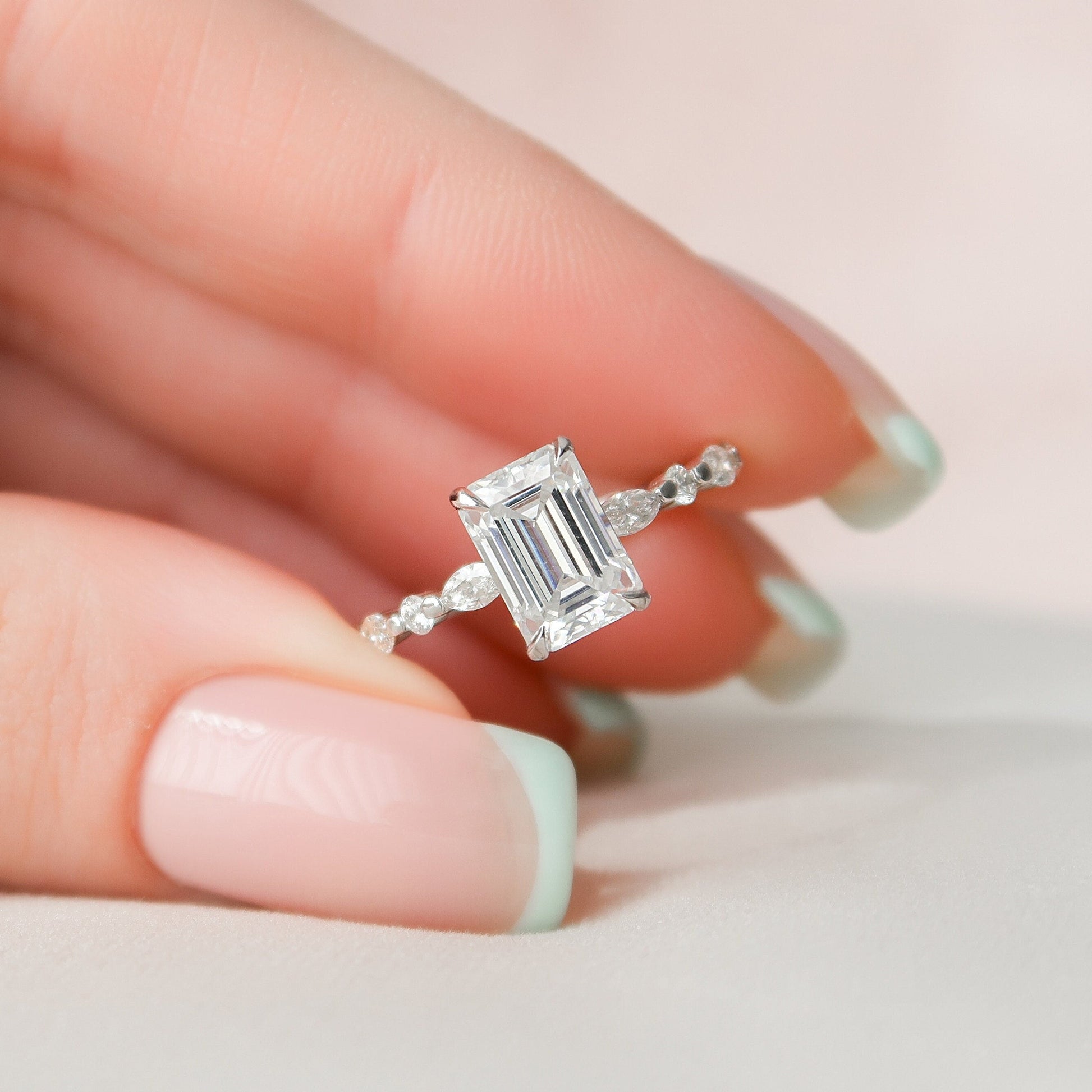 2 CT Emerald Hidden Halo & Dainty Pave Moissanite Engagement Ring