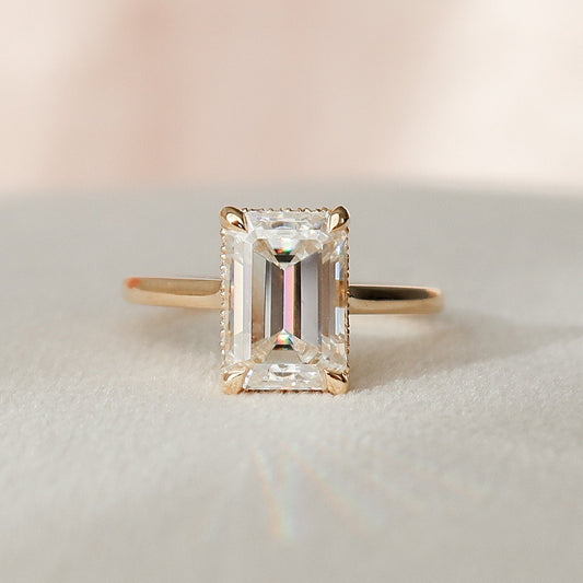 3 CT Emerald Hidden Halo & Pave Moissanite Engagement Ring