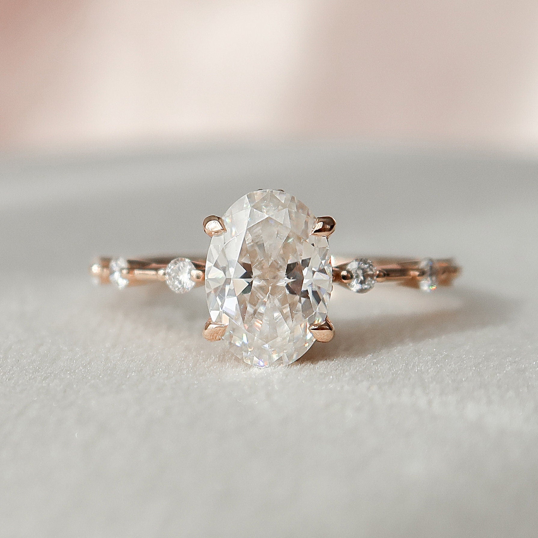 1.5 CT Oval Dainty Pave Moissanite Engagement Ring