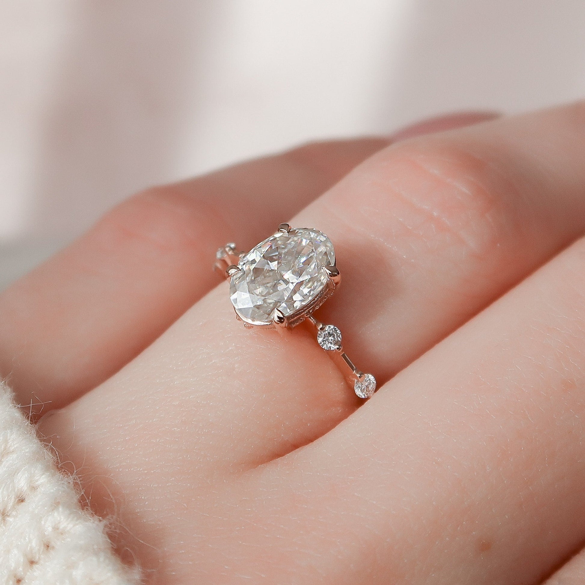 1.5 CT Oval Dainty Pave Moissanite Engagement Ring