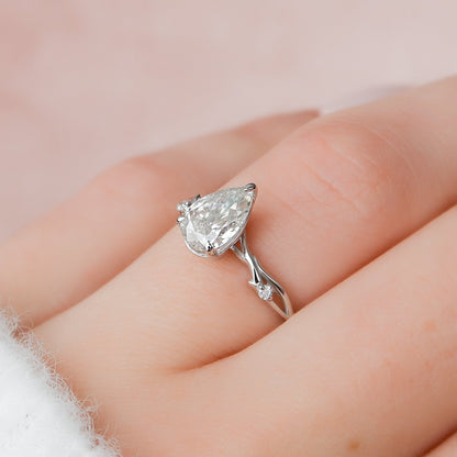 1 CT Pear Twig Pave Moissanite Engagement Ring