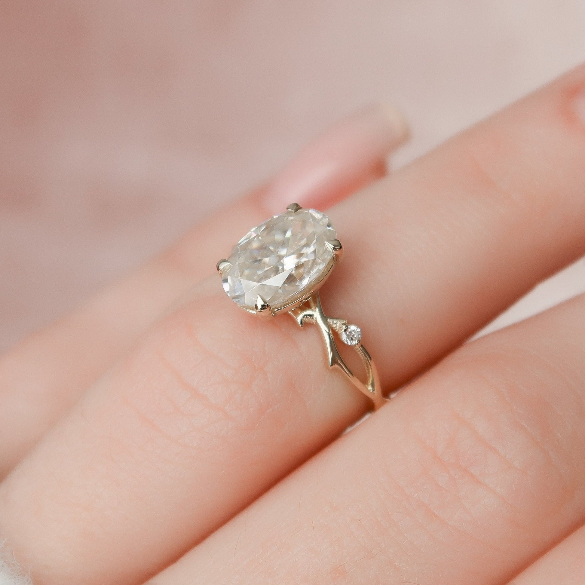 2 CT Oval Twig Pave Moissanite Engagement Ring