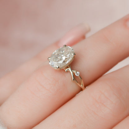 2 CT Oval Twig Pave Moissanite Engagement Ring