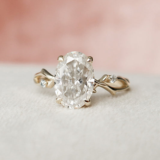 2 CT Oval Twig Pave Moissanite Engagement Ring