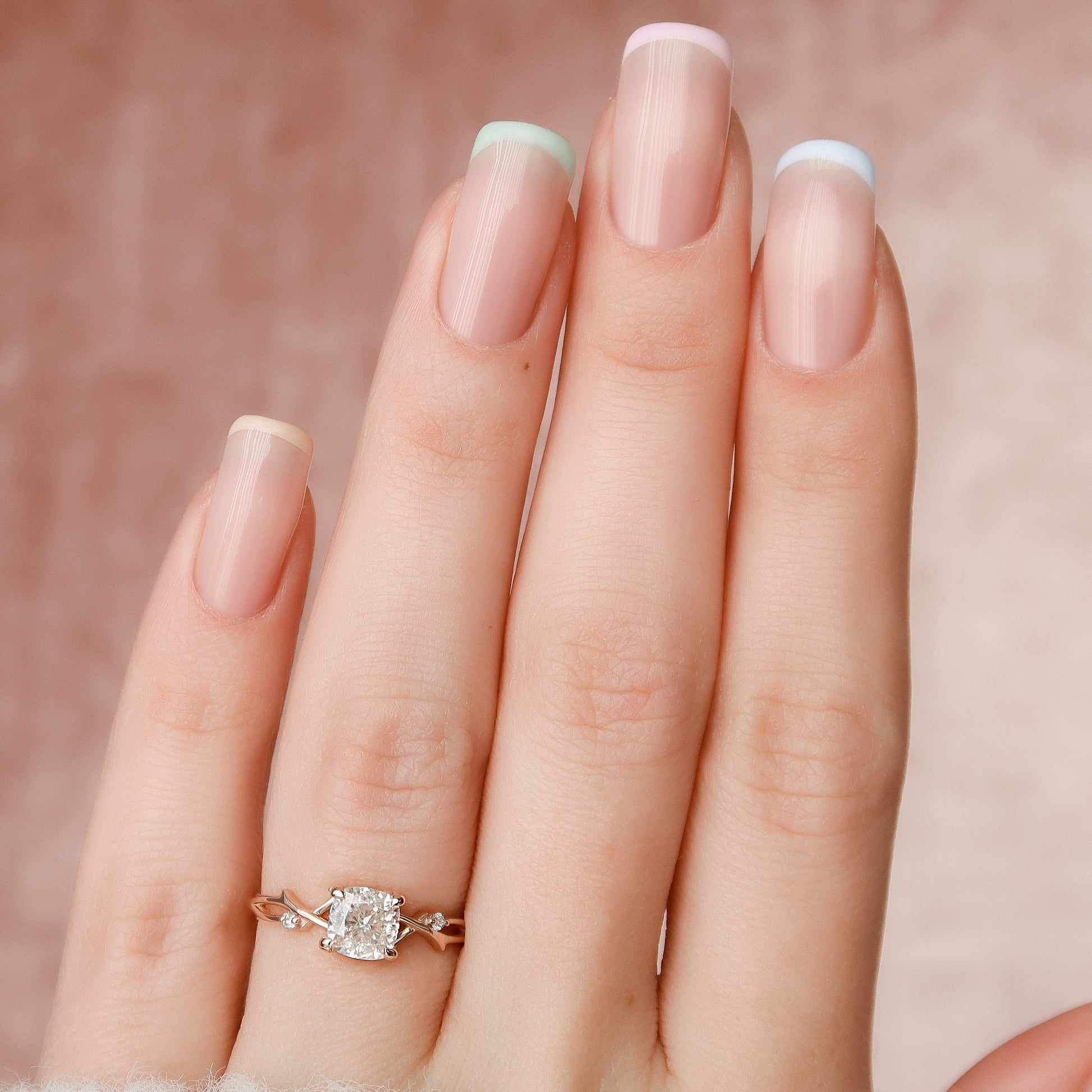 1 CT Cushion Twig Pave Moissanite Engagement Ring