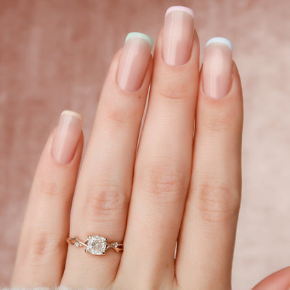 1 CT Cushion Twig Pave Moissanite Engagement Ring