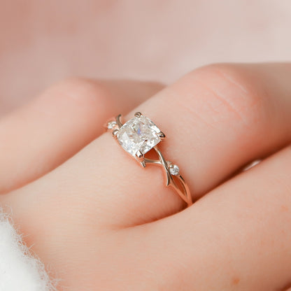1 CT Cushion Twig Pave Moissanite Engagement Ring