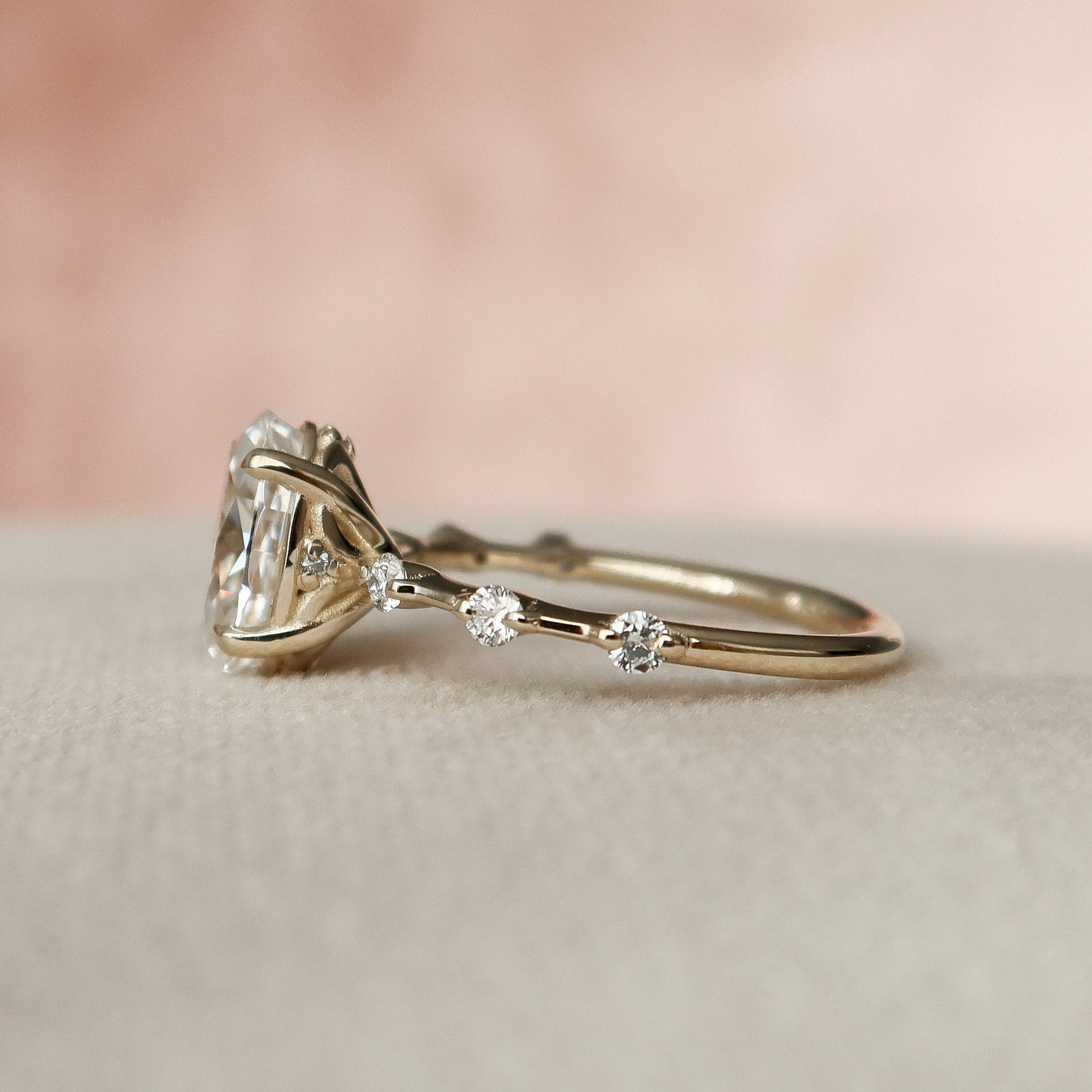 1.5 CT Oval Dainty Pave Moissanite Engagement Ring