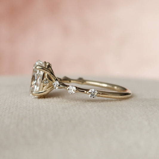 1.5 CT Oval Dainty Pave Moissanite Engagement Ring