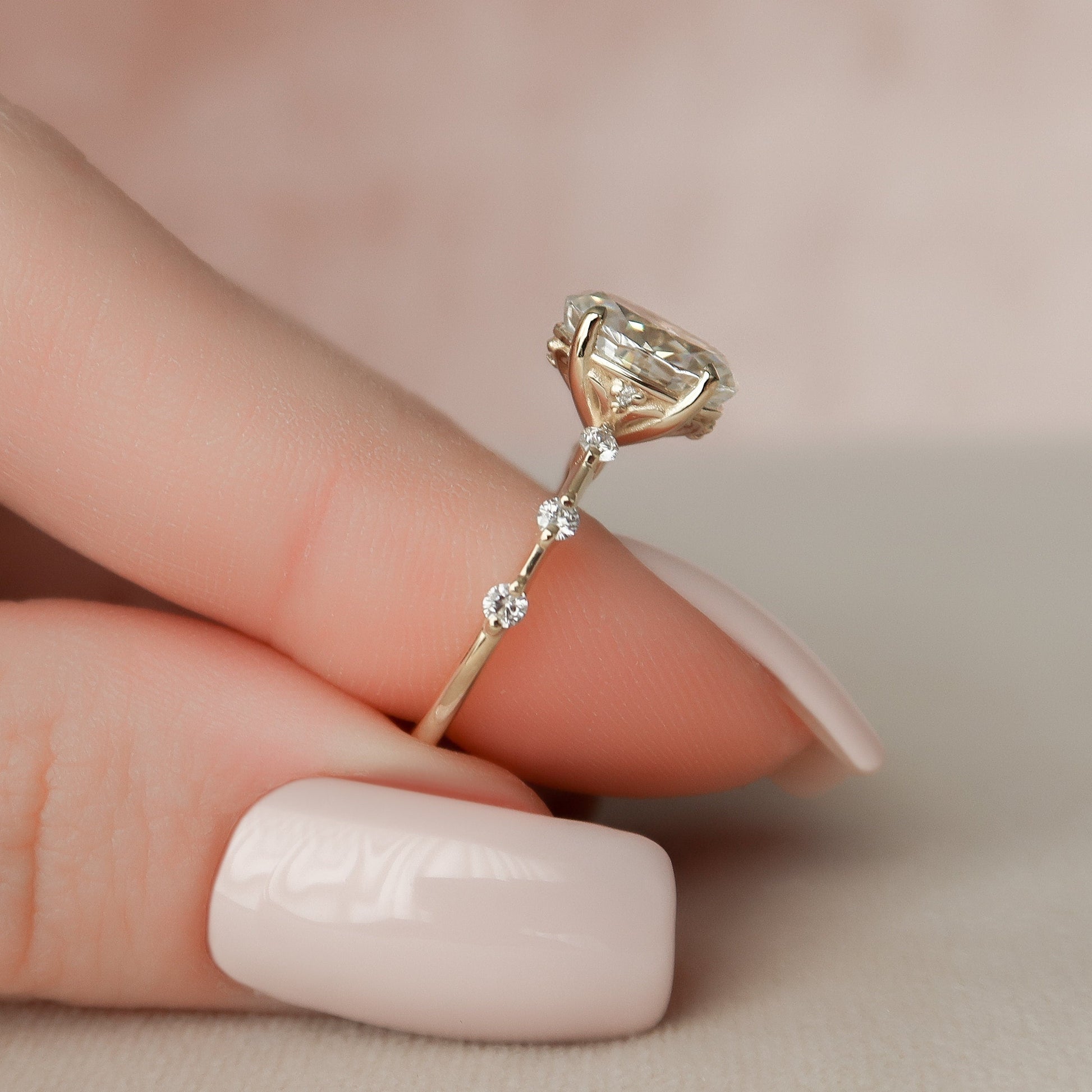1.5 CT Oval Dainty Pave Moissanite Engagement Ring
