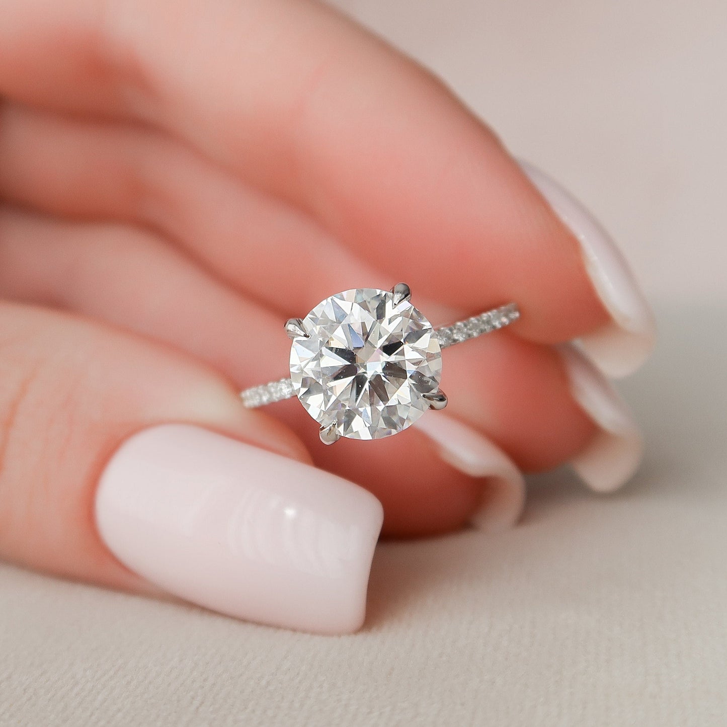 2.5 CT Round Hidden Halo & Pave Moissanite Engagement Ring