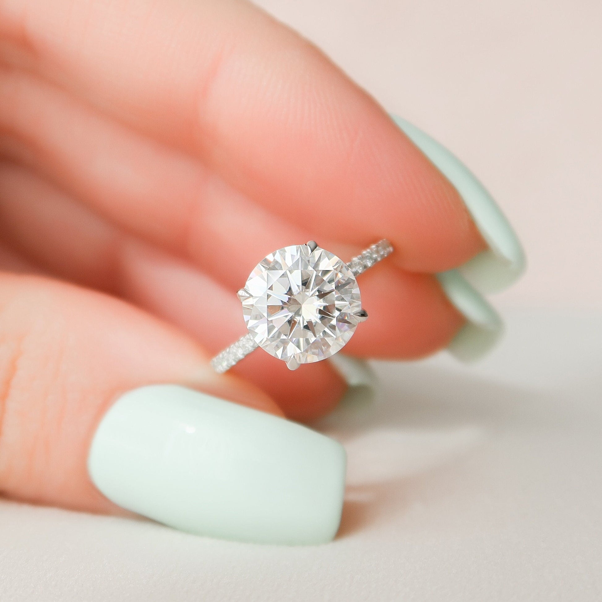 2.5 CT Round Hidden Halo & Pave Moissanite Engagement Ring