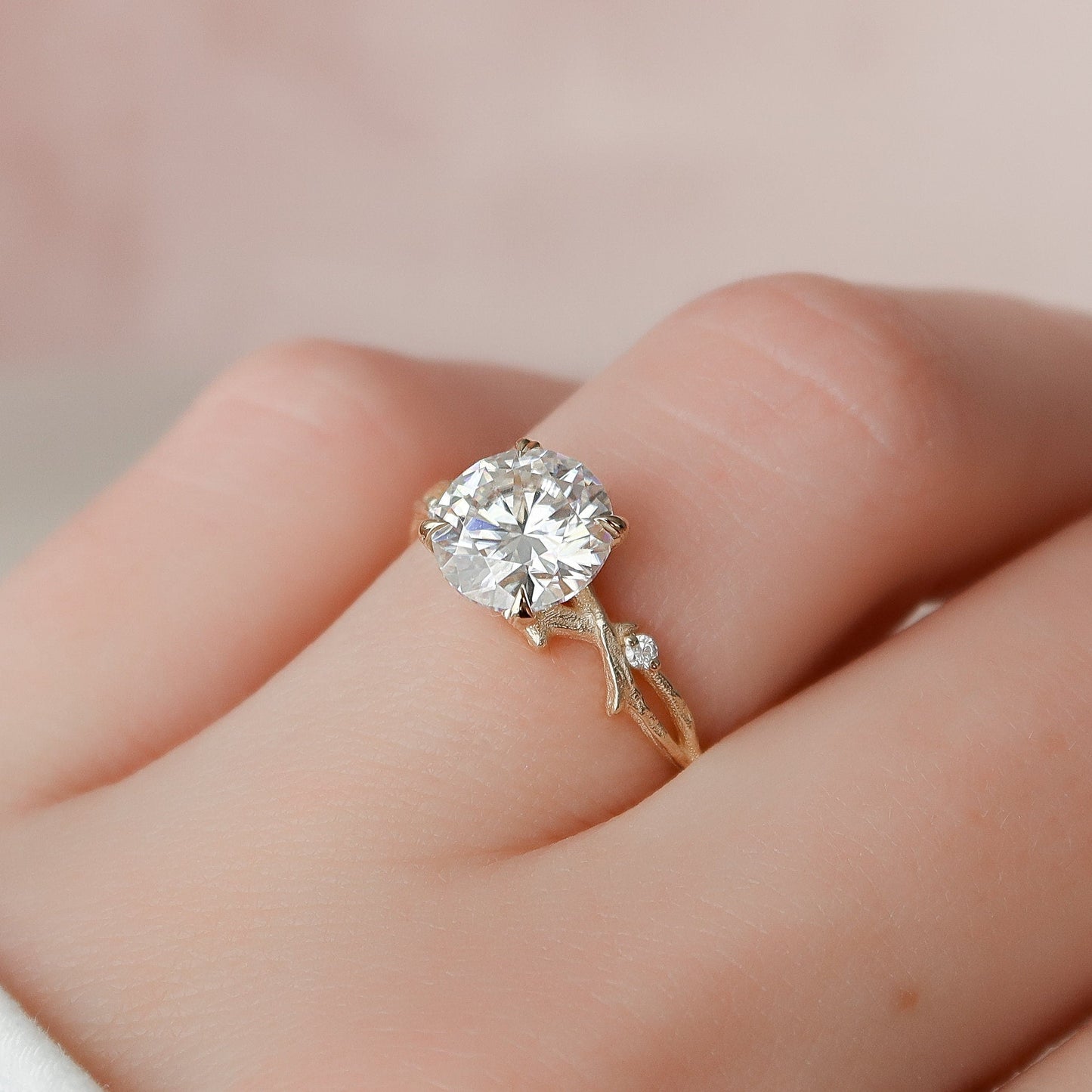 2 CT Round Twig Pave Moissanite Engagement Ring