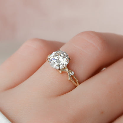 2 CT Round Twig Pave Moissanite Engagement Ring