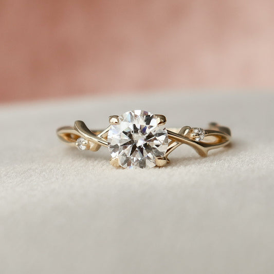 1 CT Round Twig Pave Moissanite Engagement Ring