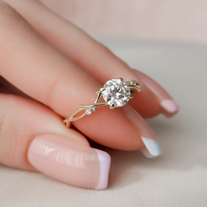 1 CT Round Twig Pave Moissanite Engagement Ring