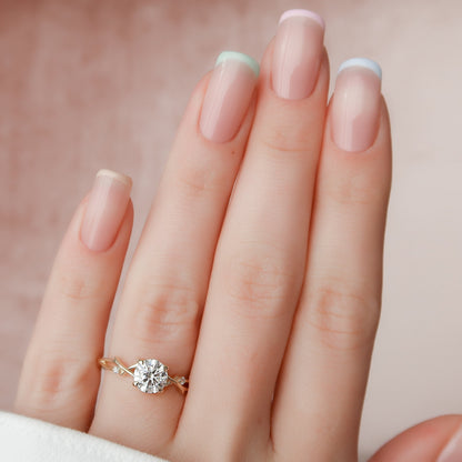 1 CT Round Twig Pave Moissanite Engagement Ring