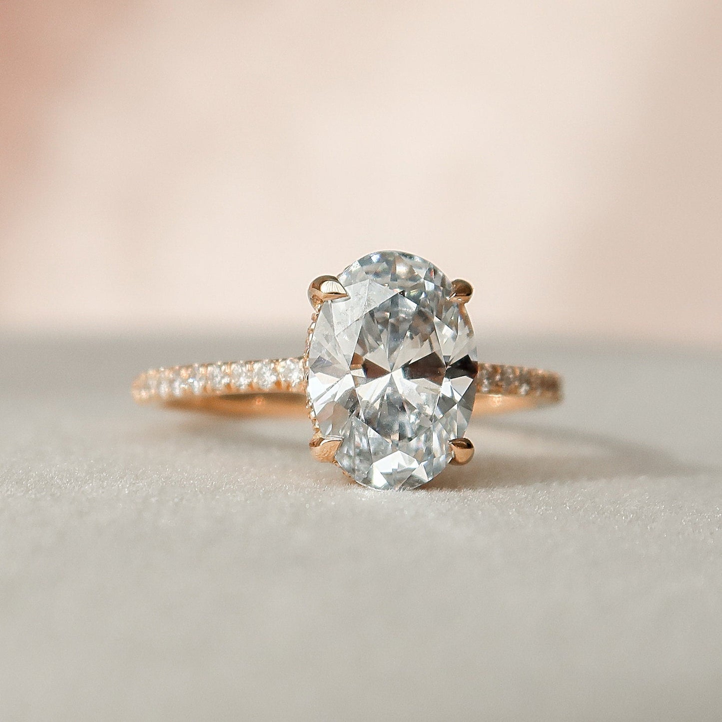 2 CT Oval Hidden Halo & Pave Moissanite Engagement Ring