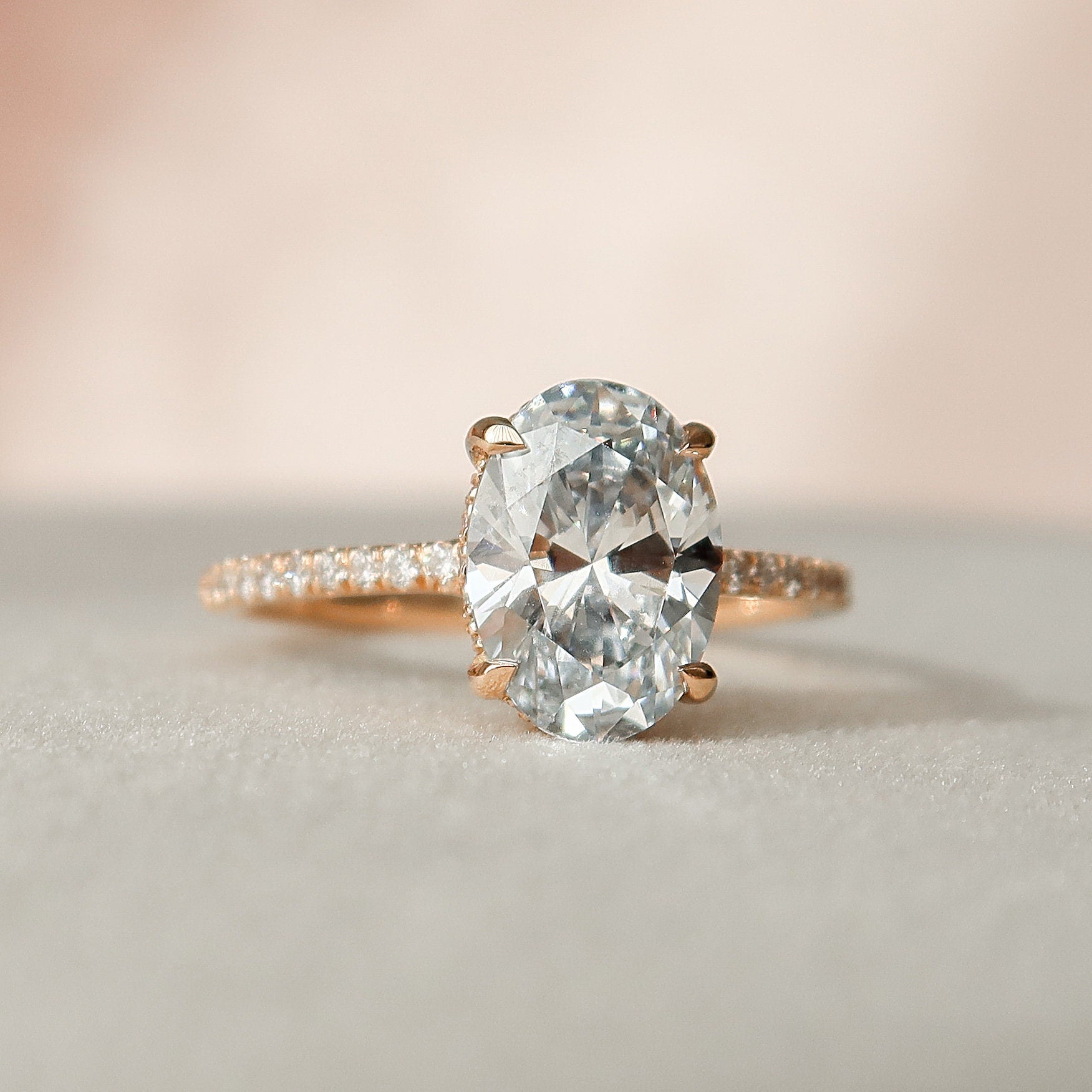 2 CT Oval Hidden Halo & Pave Moissanite Engagement Ring