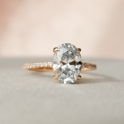2 CT Oval Hidden Halo & Pave Moissanite Engagement Ring