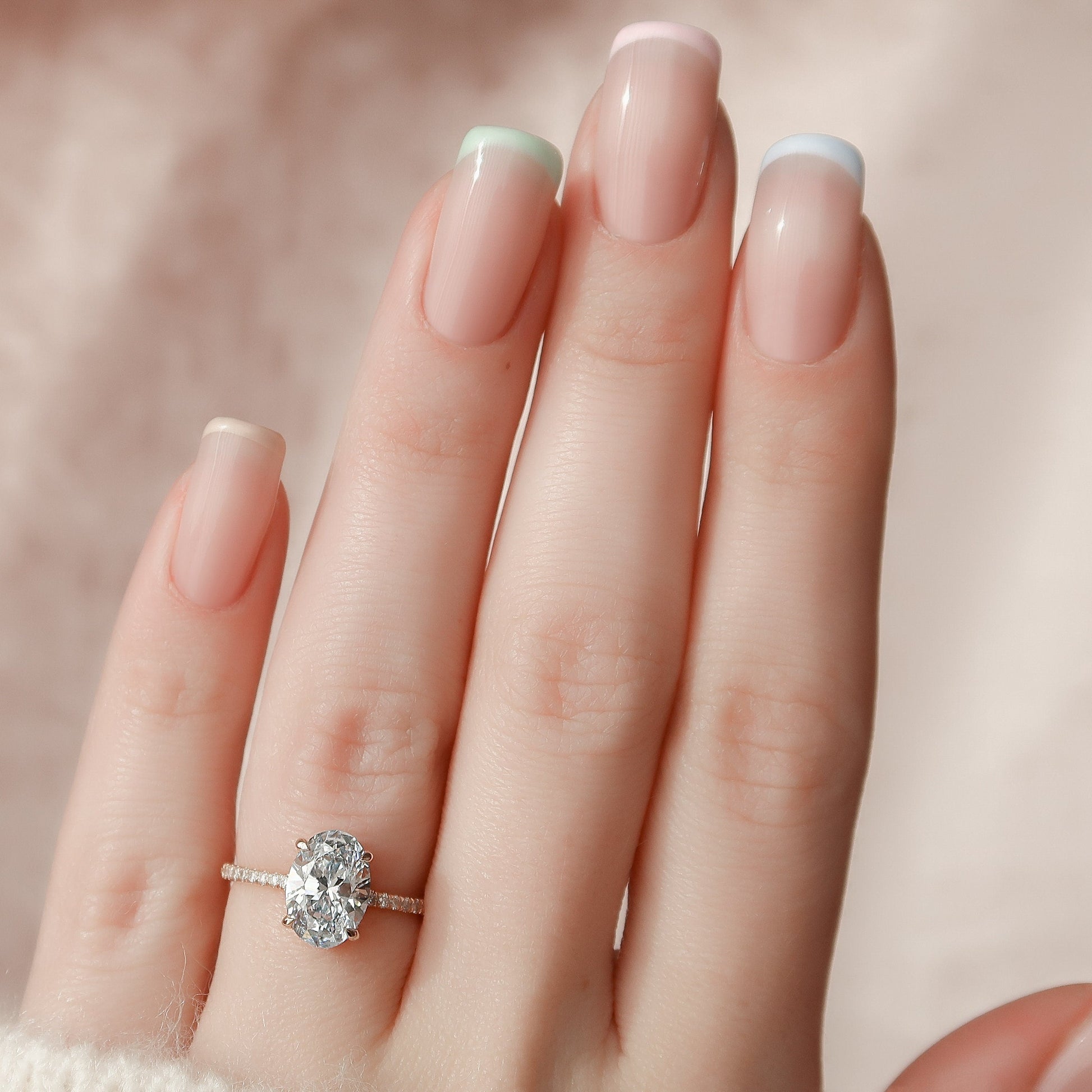 2 CT Oval Hidden Halo & Pave Moissanite Engagement Ring