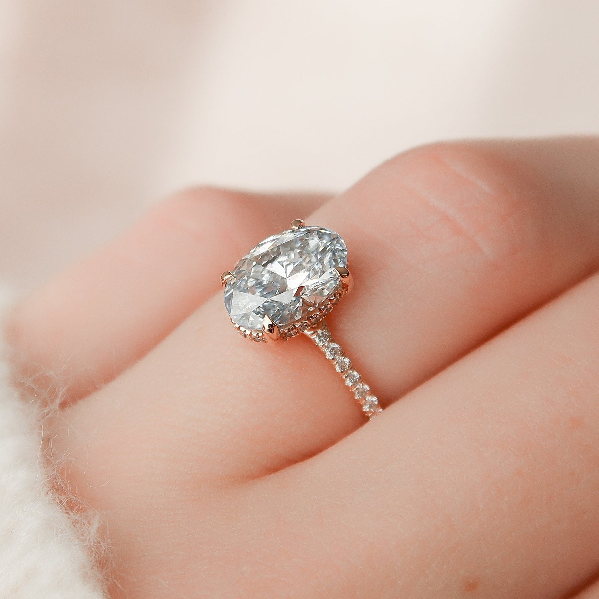 2 CT Oval Hidden Halo & Pave Moissanite Engagement Ring