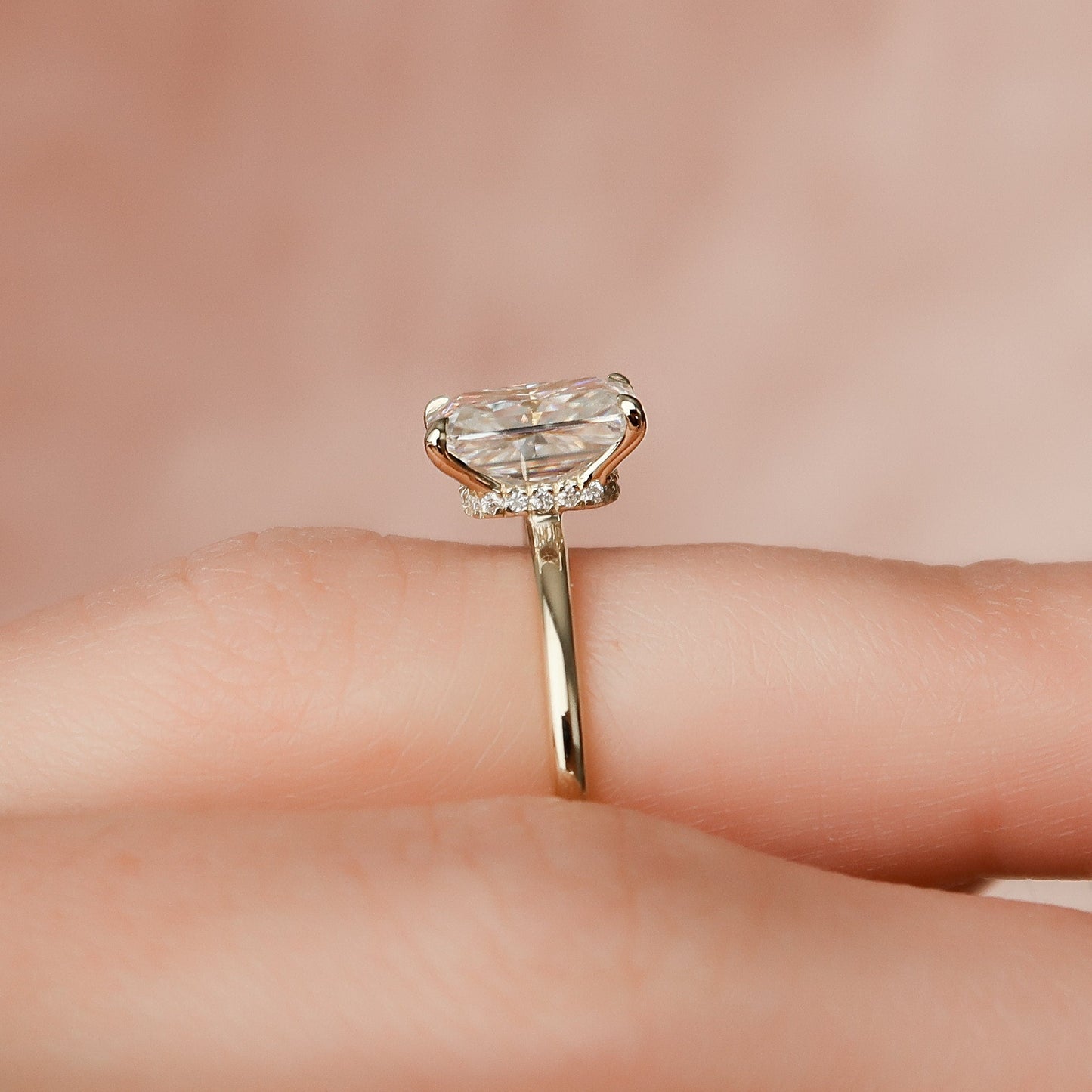 2 CT Radiant Hidden Halo Moissanite Engagement Ring