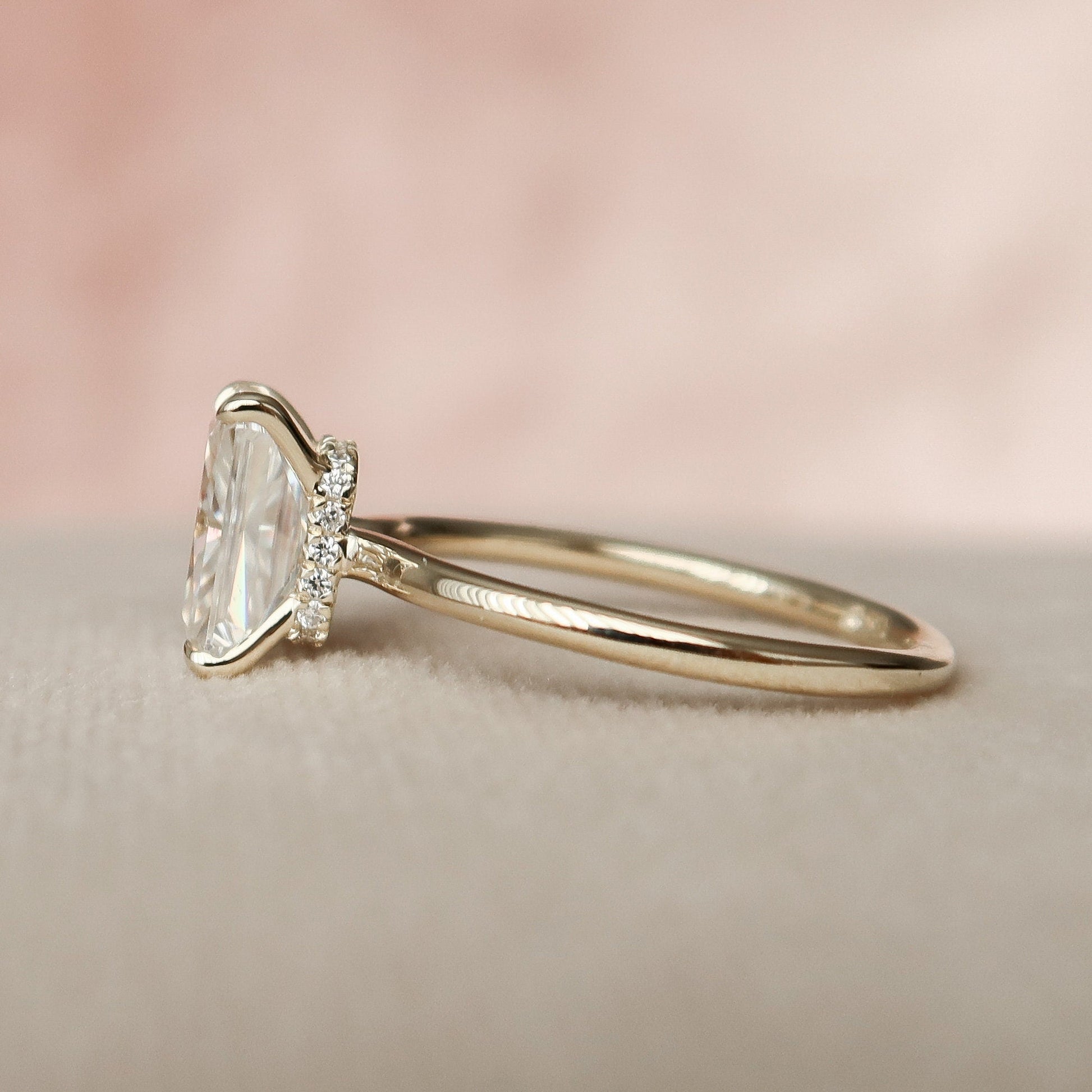 2 CT Radiant Hidden Halo Moissanite Engagement Ring