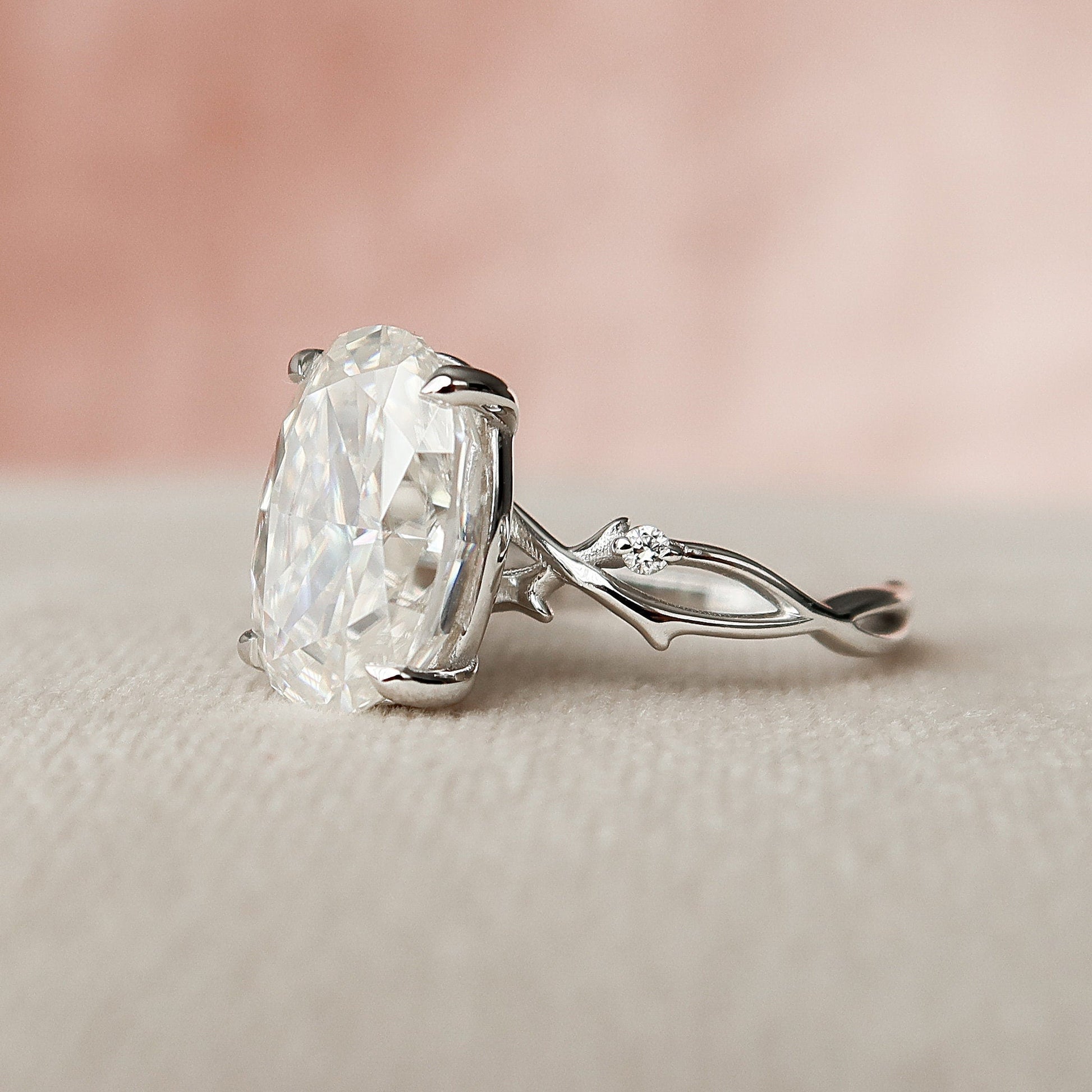 3.5 CT Oval Twig Pave Moissanite Engagement Ring