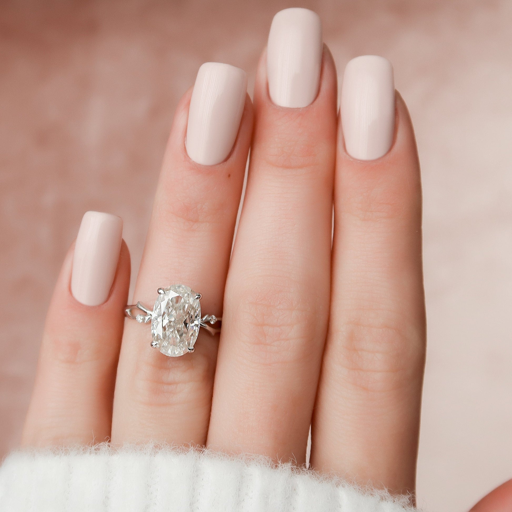 3.5 CT Oval Twig Pave Moissanite Engagement Ring