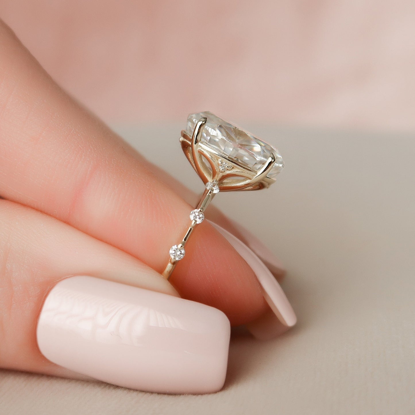 4.5 CT Oval Dainty Pave Moissanite Engagement Ring