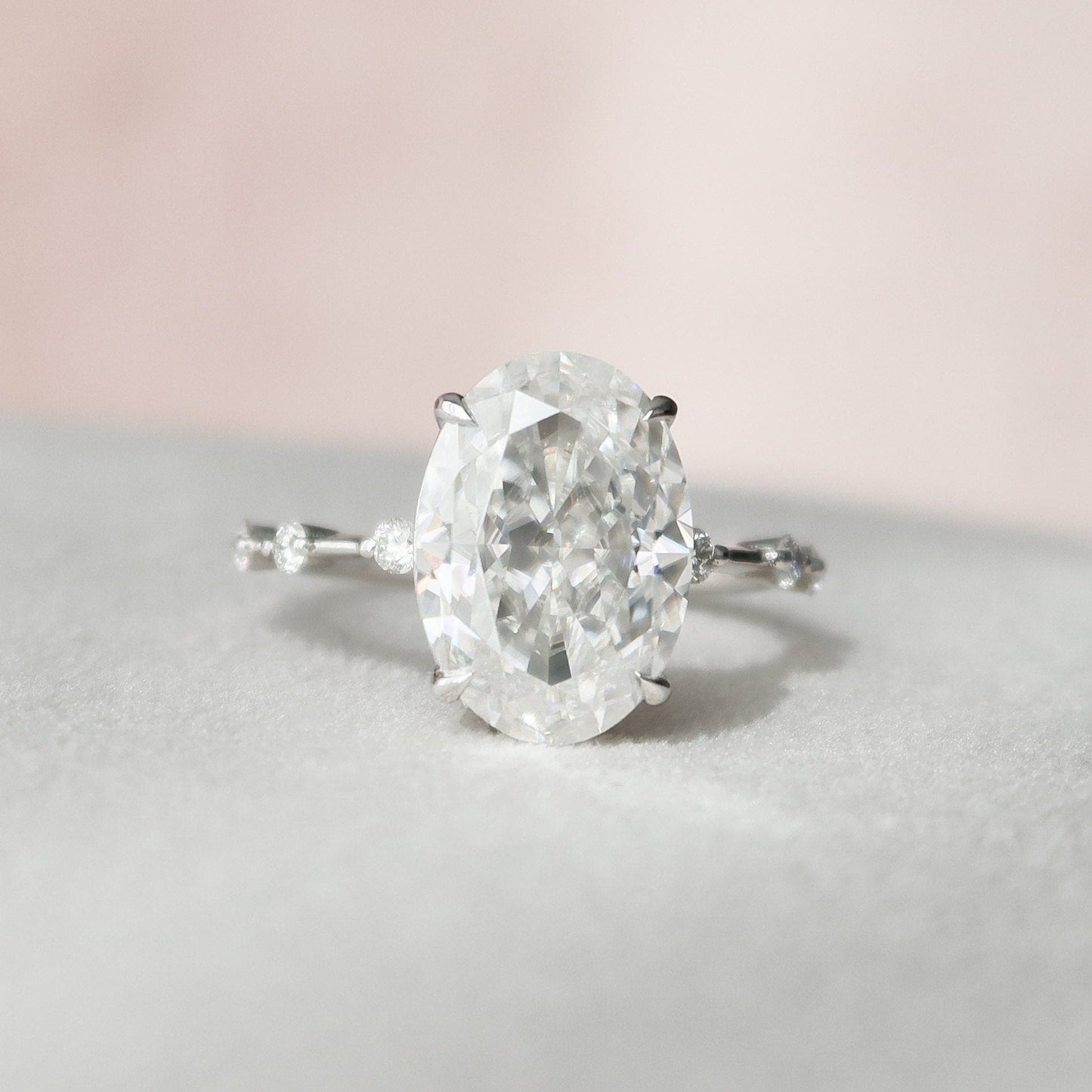 4.5 CT Oval Dainty Pave Moissanite Engagement Ring