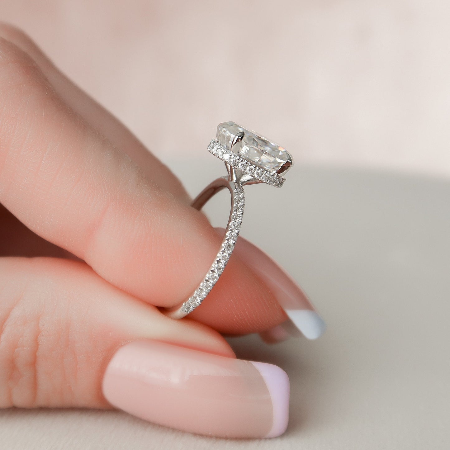 2.5 CT Oval Hidden Halo & Pave Moissanite Engagement Ring