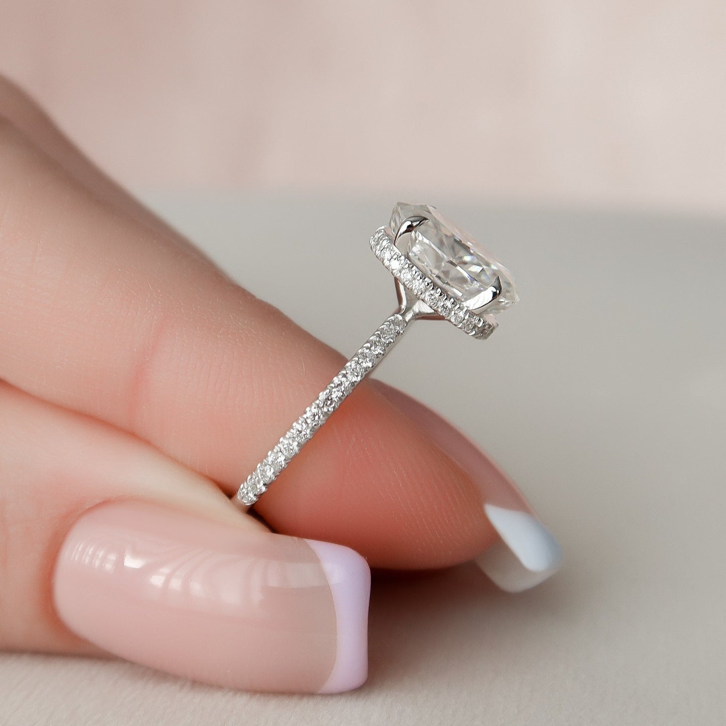 2.5 CT Oval Hidden Halo & Pave Moissanite Engagement Ring