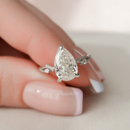 2 CT Pear Twig Pave Moissanite Engagement Ring