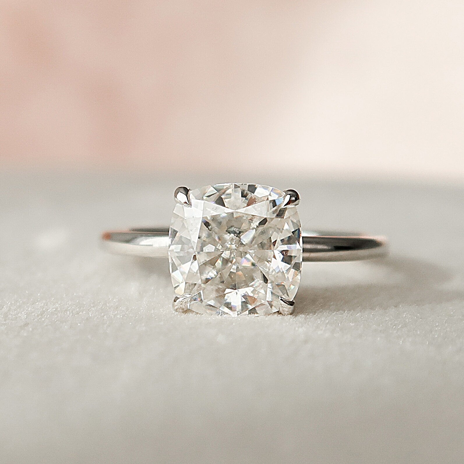 2 CT Cushion Hidden Halo Moissanite Engagement Ring