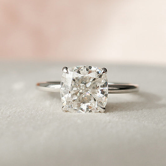2 CT Cushion Hidden Halo Moissanite Engagement Ring