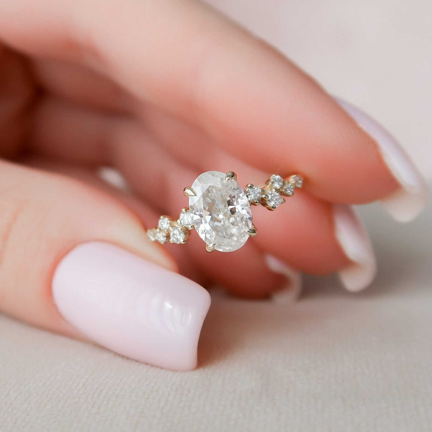 1.5 CT Oval Hidden Halo & Pave Moissanite Engagement Ring