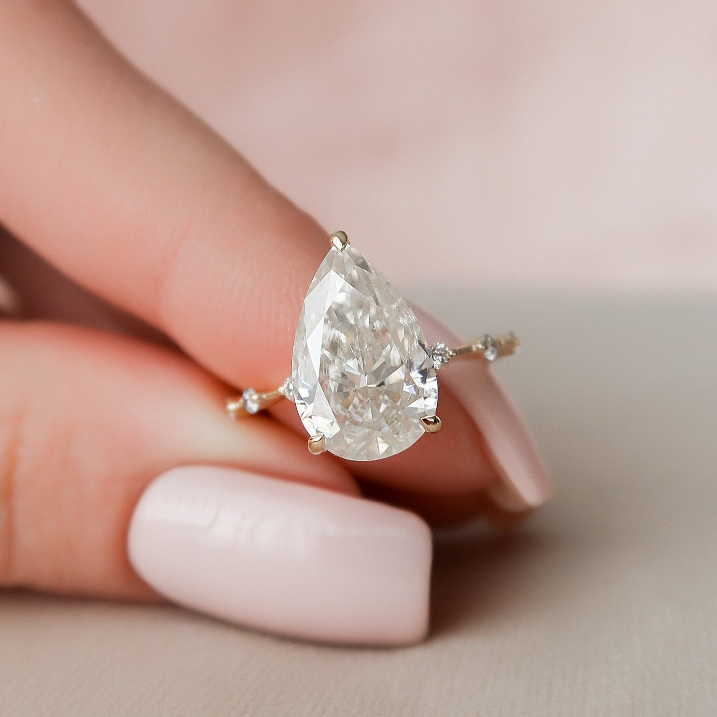 3.5 CT Pear Hidden Halo & Dainty Pave Moissanite Engagement Ring