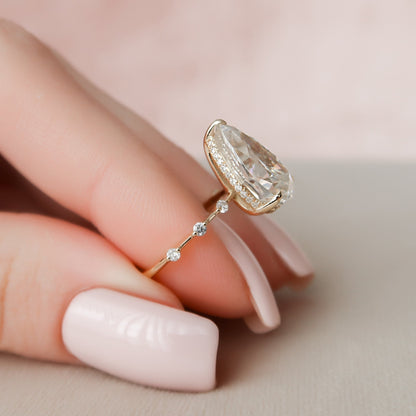 3.5 CT Pear Hidden Halo & Dainty Pave Moissanite Engagement Ring