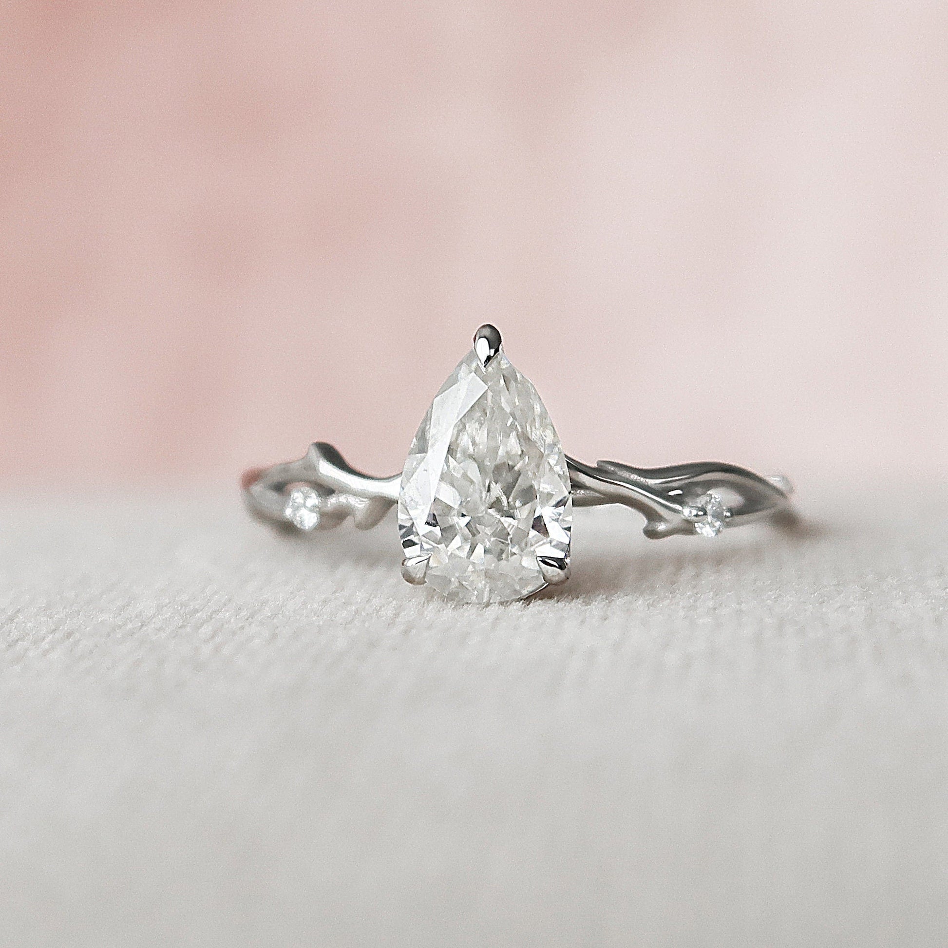 1 CT Pear Twig Pave Moissanite Engagement Ring