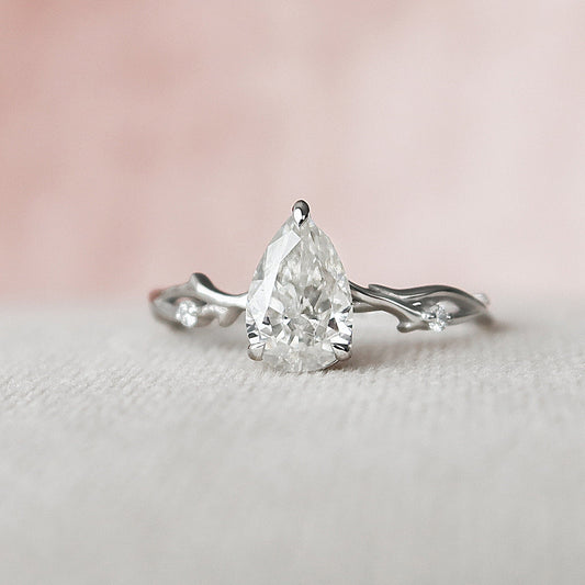 1 CT Pear Twig Pave Moissanite Engagement Ring