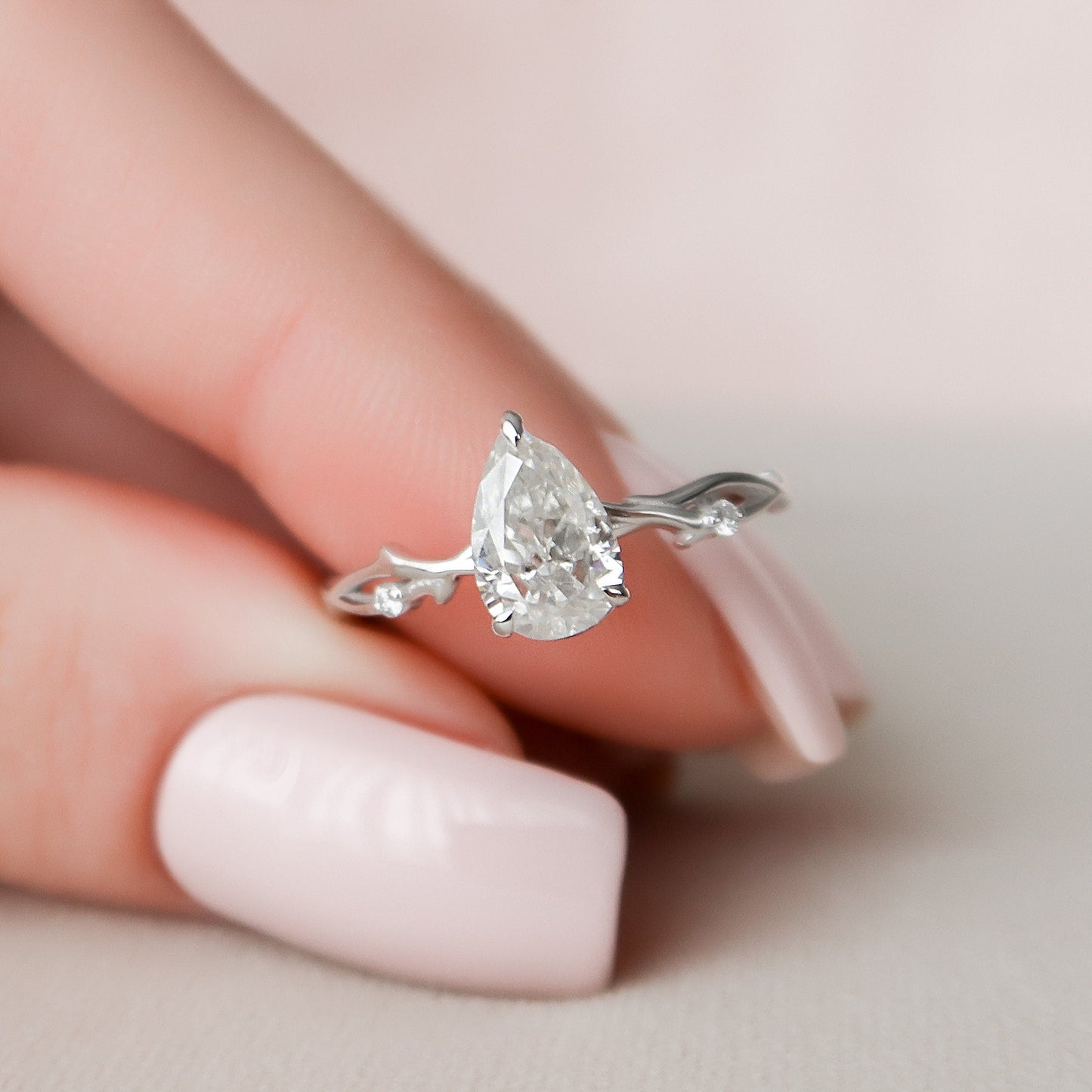 1 CT Pear Twig Pave Moissanite Engagement Ring