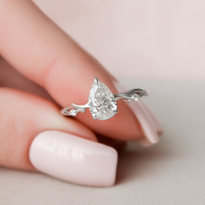 1 CT Pear Twig Pave Moissanite Engagement Ring