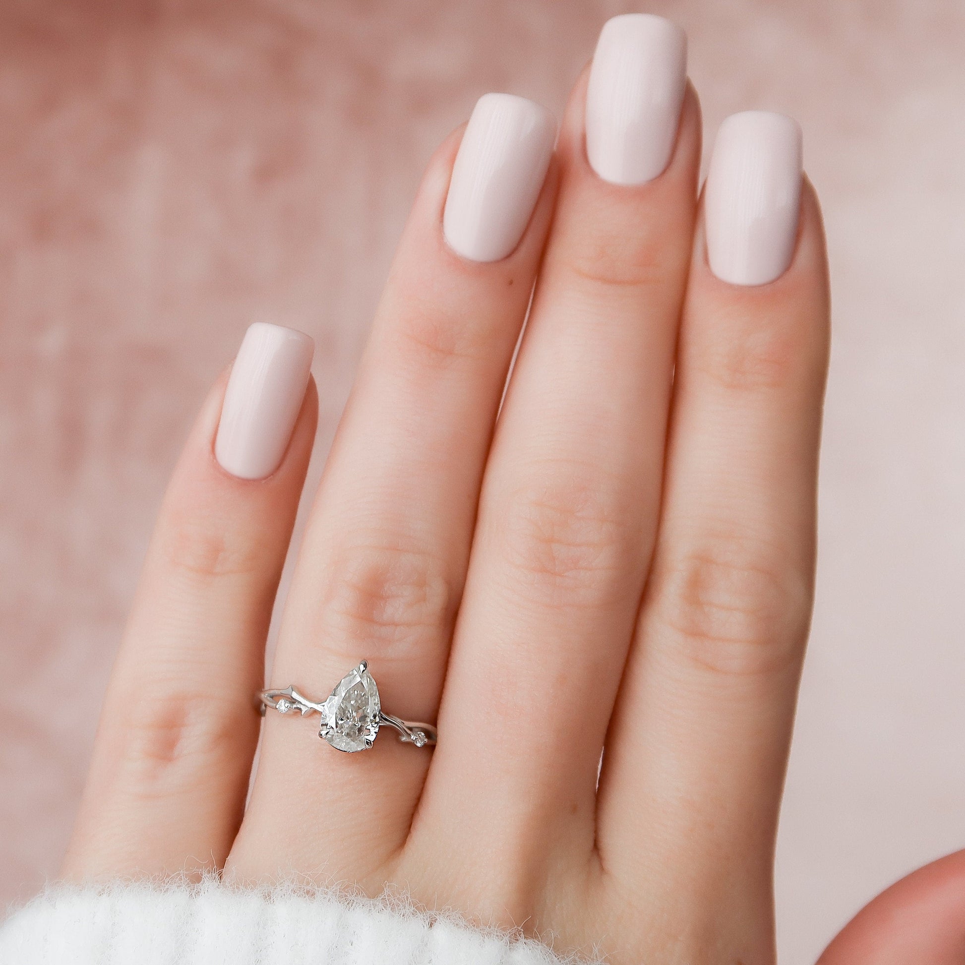 1 CT Pear Twig Pave Moissanite Engagement Ring