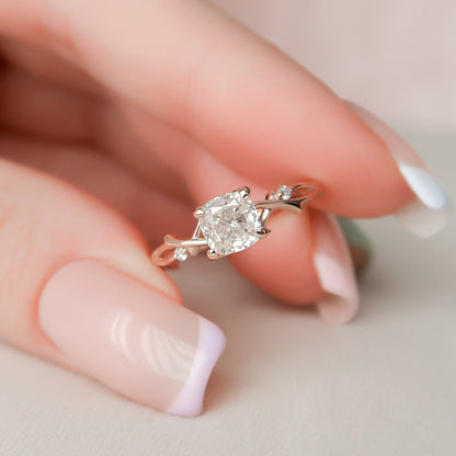 1 CT Cushion Twig Pave Moissanite Engagement Ring