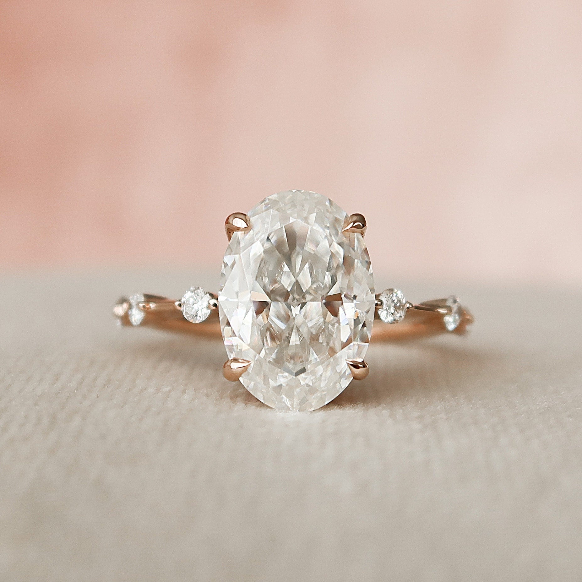 3 CT Oval Dainty Pave Moissanite Engagement Ring