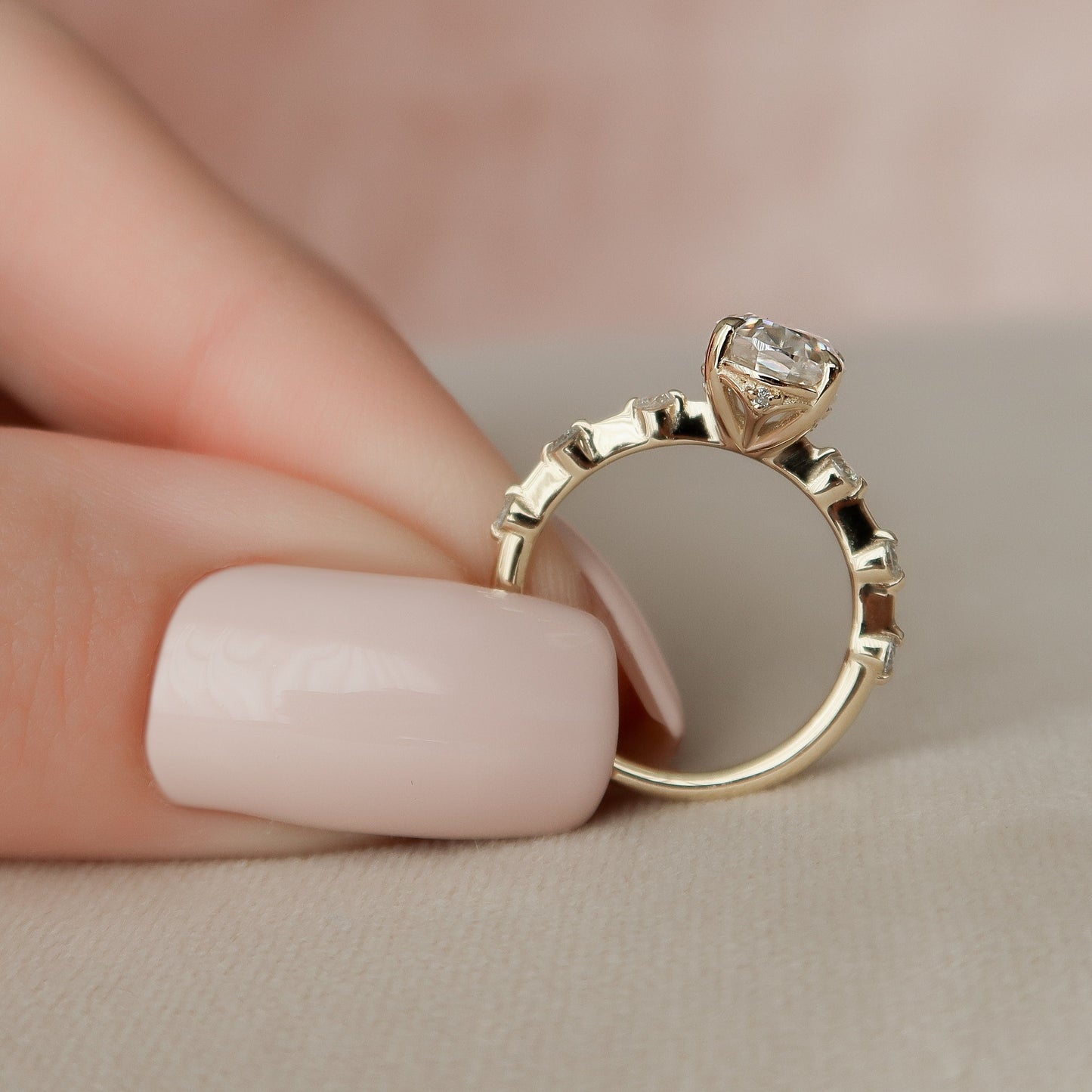 1.5 CT Oval Dainty Pave Moissanite Engagement Ring