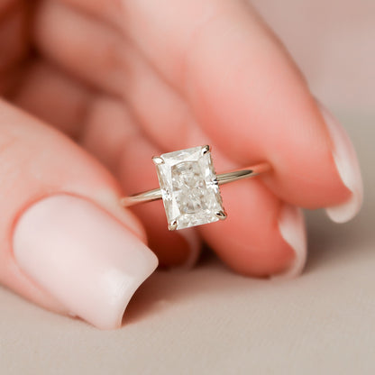 2 CT Radiant Hidden Halo Moissanite Engagement Ring