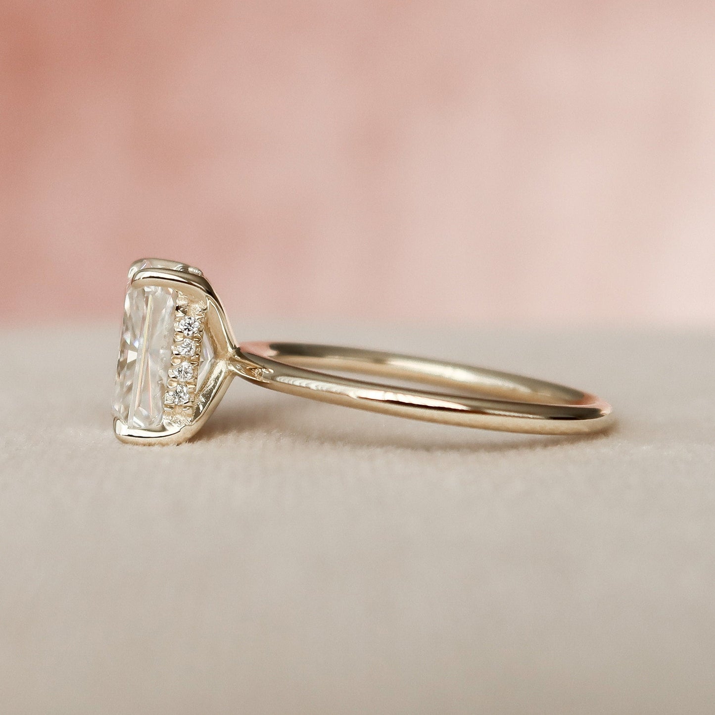 2 CT Radiant Hidden Halo Moissanite Engagement Ring
